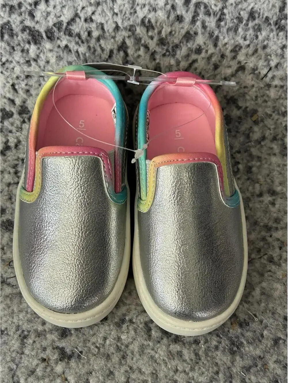 Carter's Nettie Slip-On Metallic Silver Rainbow Baby Shoes US Size 5 NWT